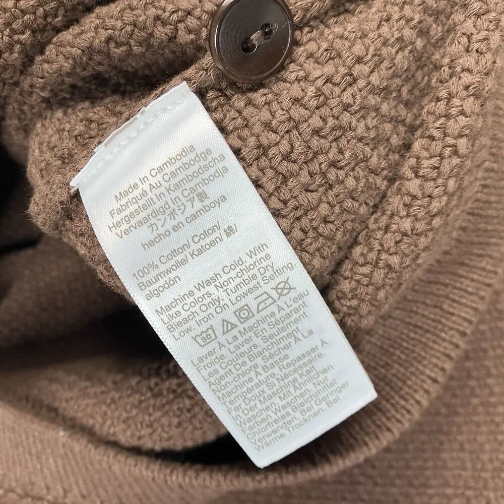 J Crew Polo Cardigan Men XS Brown Cotton Waffle Knit Short Sleeve Sweater CQ900